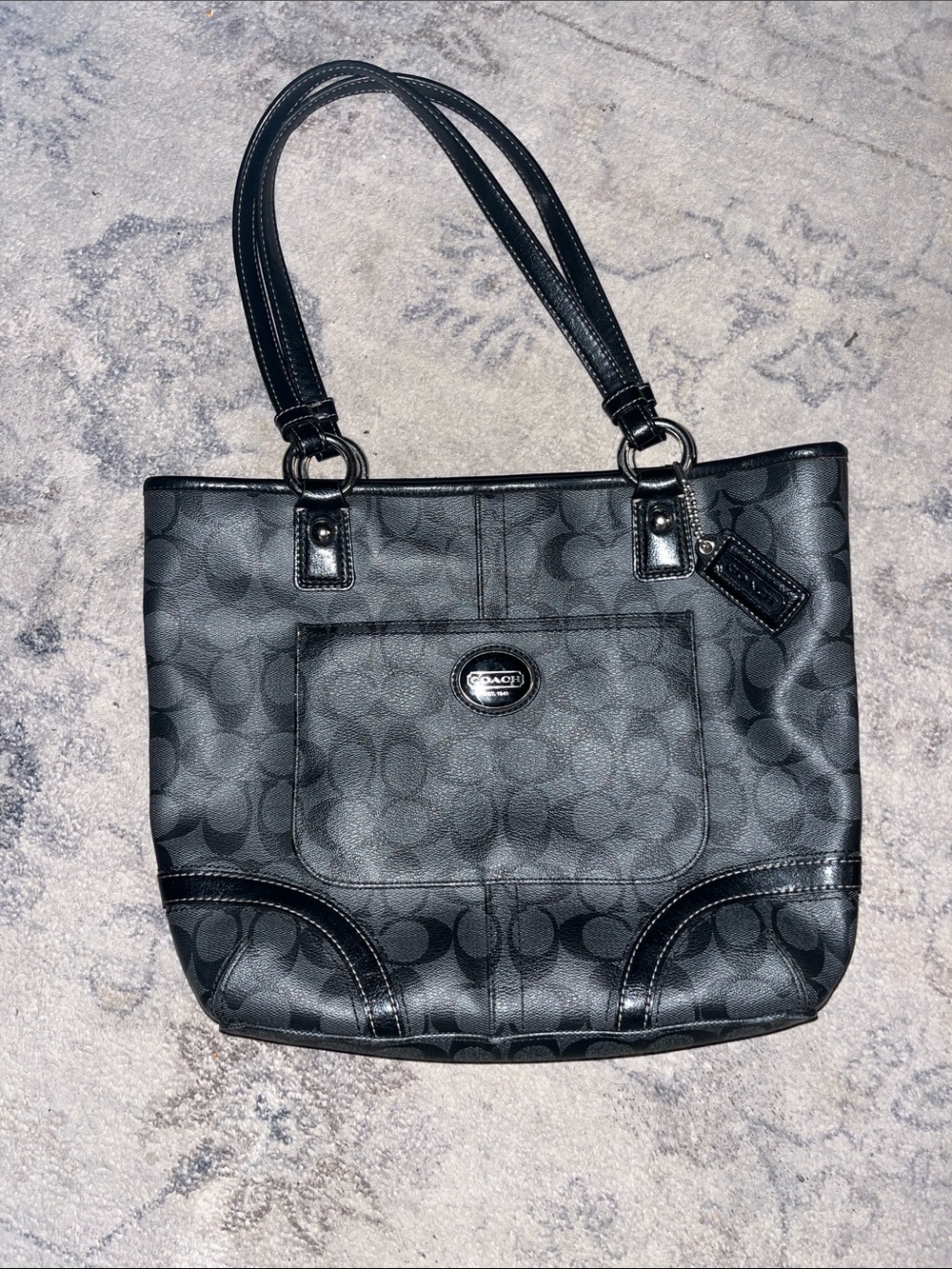 Coach Black Signature Canvas Tote with Front Pocket